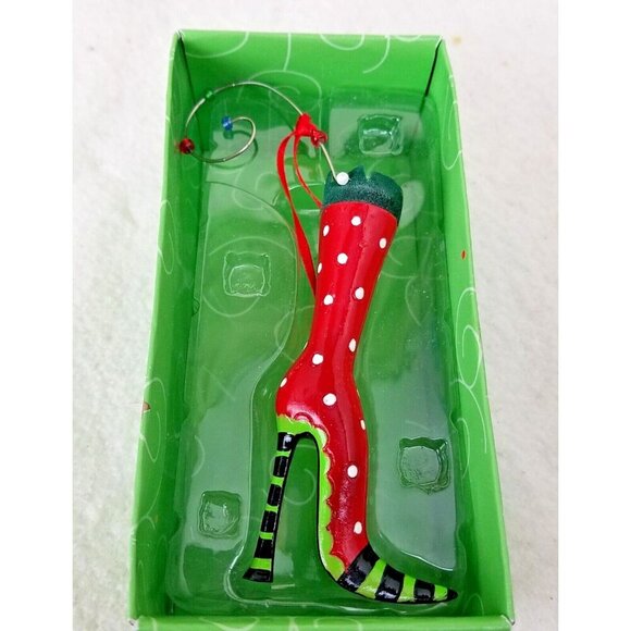 Lollipop sticks Christmas tree ornament department 56 red shoe polka dots - Picture 3 of 7